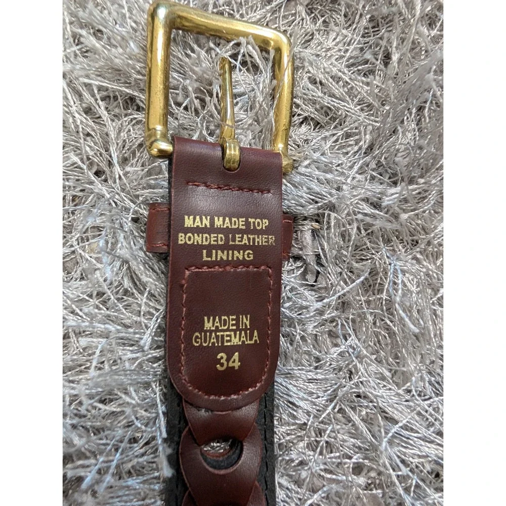 Unbranded Mens Brown Braided Bonded Leather‎ Belt Size 34 Gold Buckle